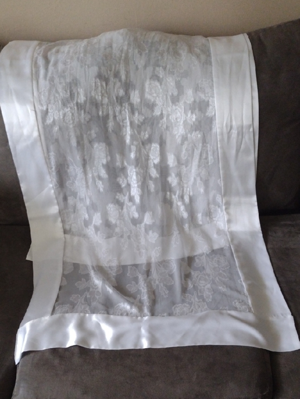 White Sheer Floral Lace Satin-Trim Robe Wrap